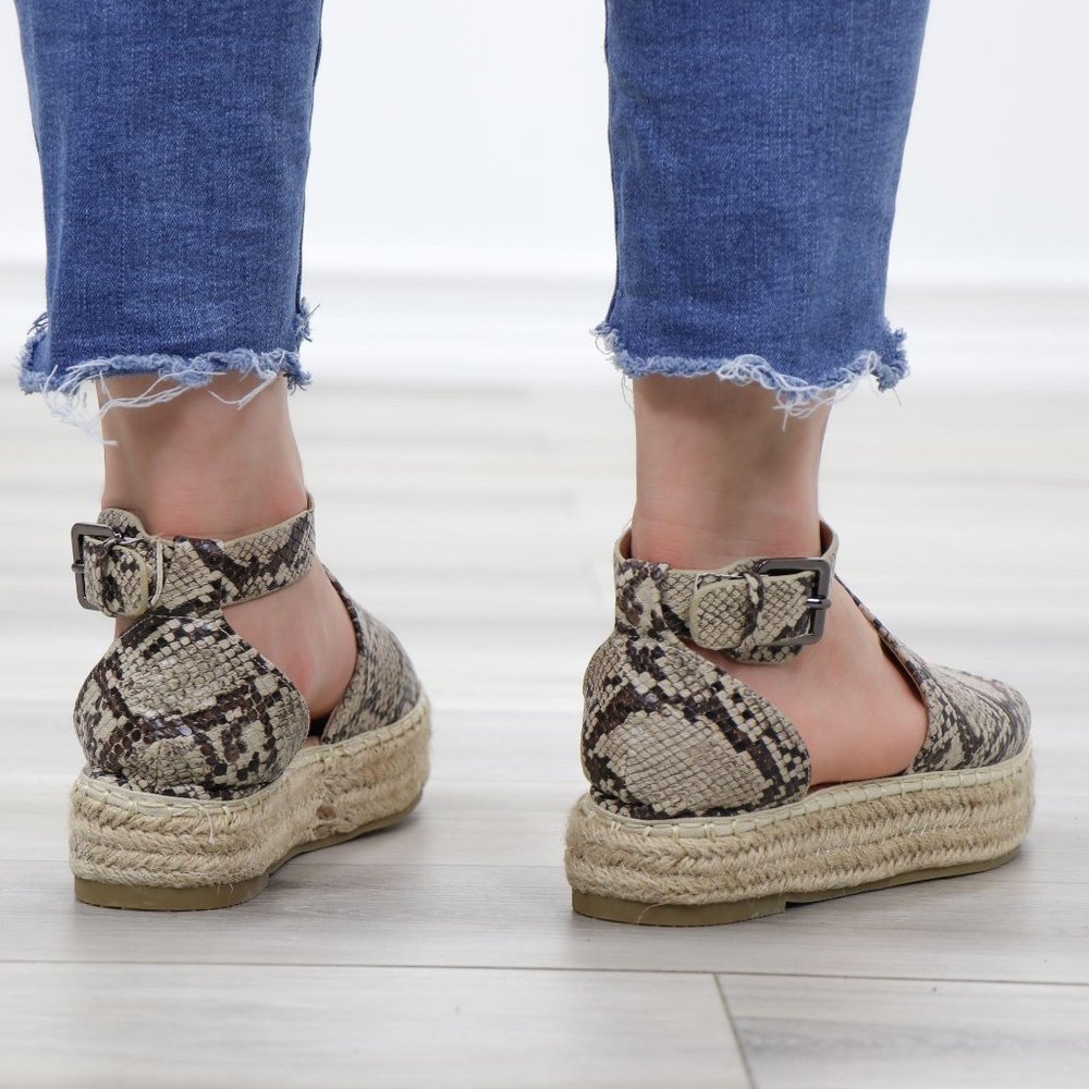Espadrille Platform Snake Print Ankle Strap Sandal - Picture 7 of 14